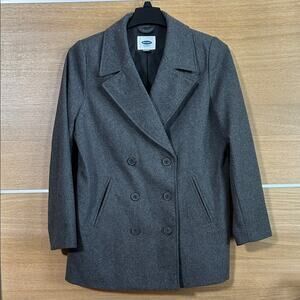 Old Navy women’s Sz L gray recycled Wool Double-Breasted Pea Coat